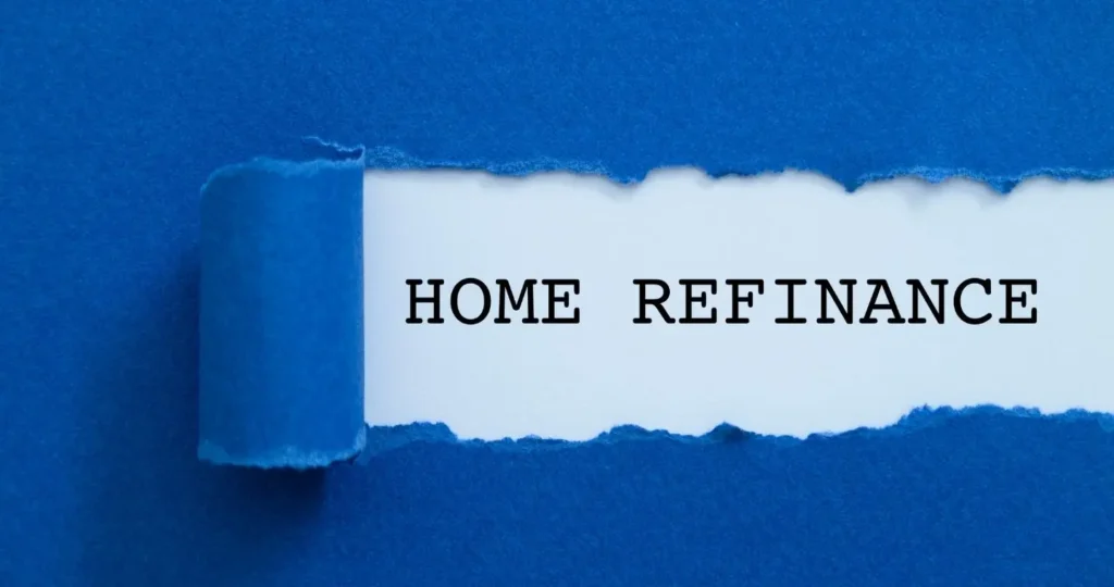 Torn blue paper revealing the words HOME REFINANCE
